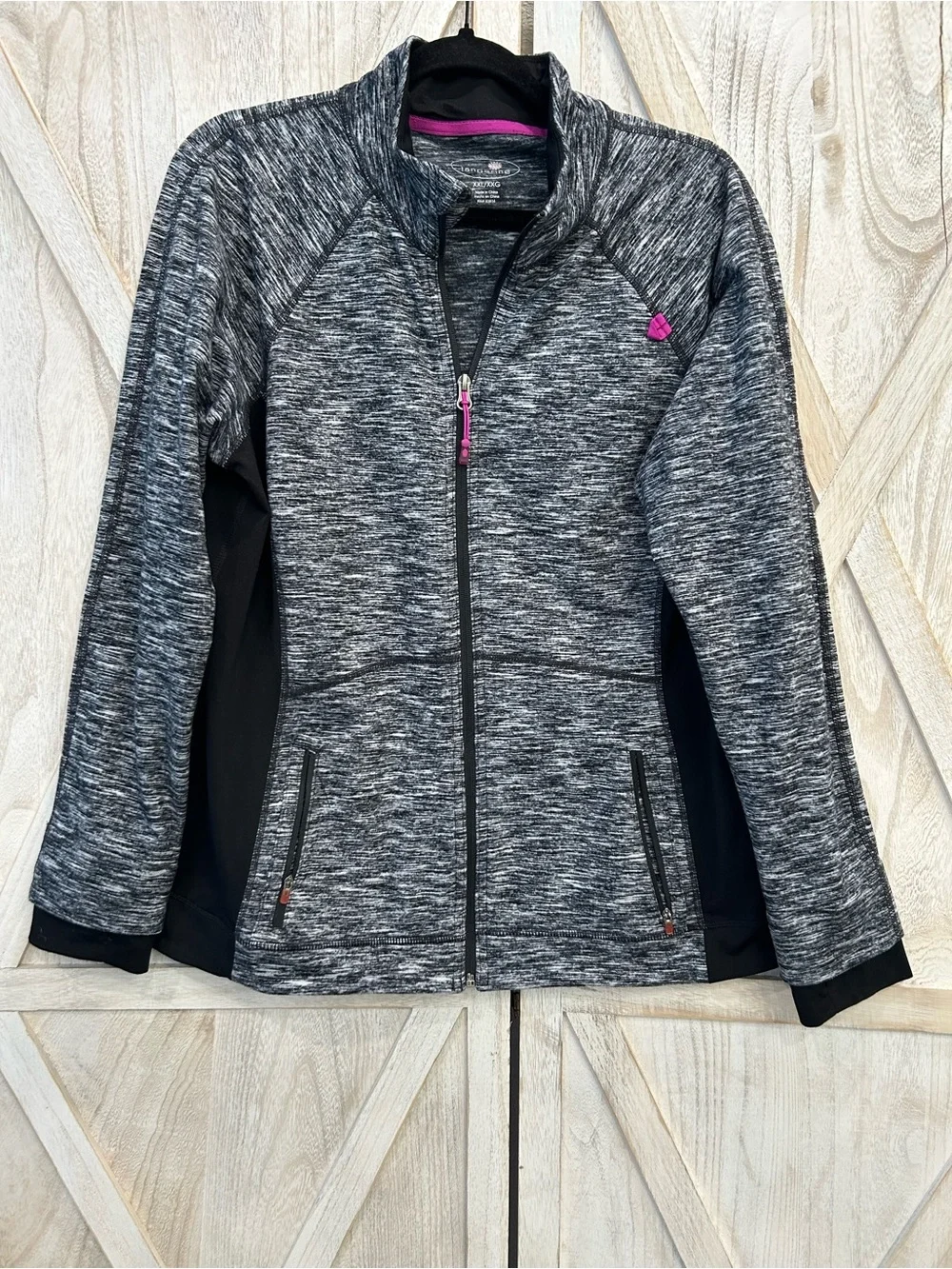 Heathered Gray Full-Zip Jacket with Pink Accents